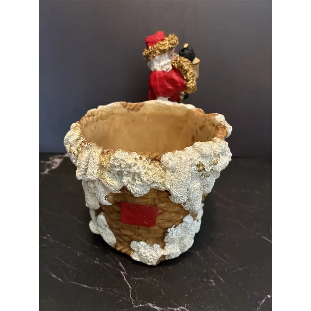 Vintage Santa Christmas Planter Basket Snow Village Holiday Decor Display